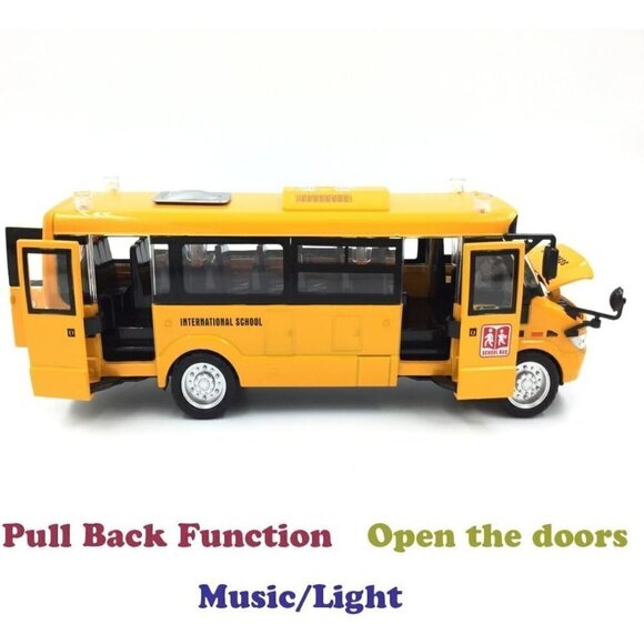 9" Pull Back School Bus Sounds Die-cast Metal Toy Vehicles With  Openable Doors - Picture 6 of 6